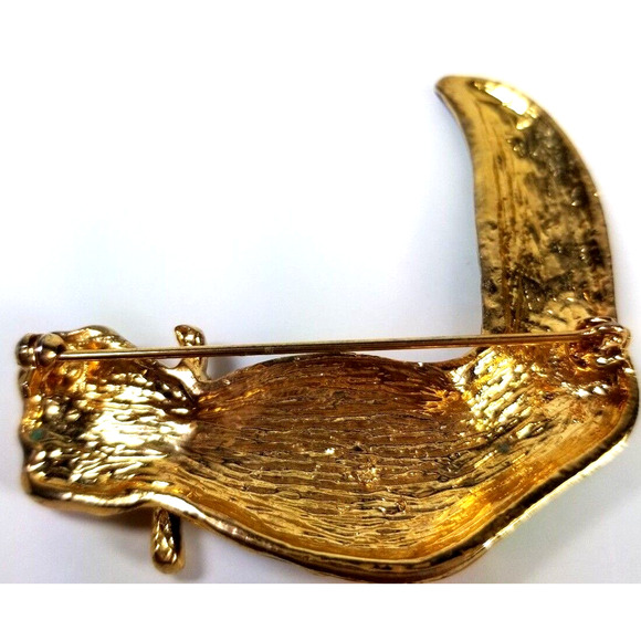 Toucan Figural Brooch Pin Rhinestones Enamel Gold Tone Multi Color Bird 2.25 in - Picture 5 of 10